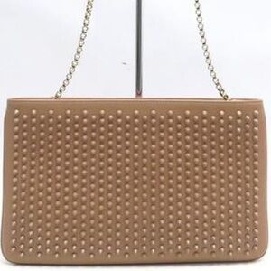 Studded Authentic Christian Loubiposh Clutch Nude and Red Women's Crossbody Bag